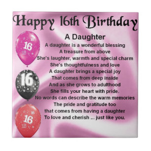 Daughter Poem  16th Birthday Ceramic Tile