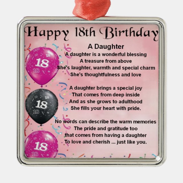Daughter Poem - 18th Birthday Metal Ornament (Front)