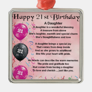 Daughter Poem 21st Birthday Metal Tree Decoration