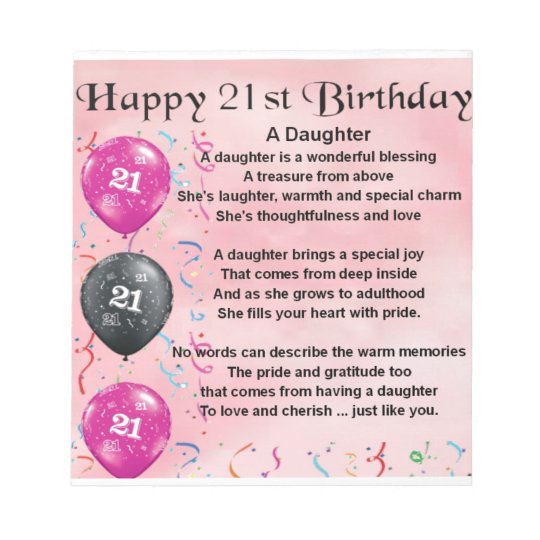 Daughter Poem 21st Birthday Notepad