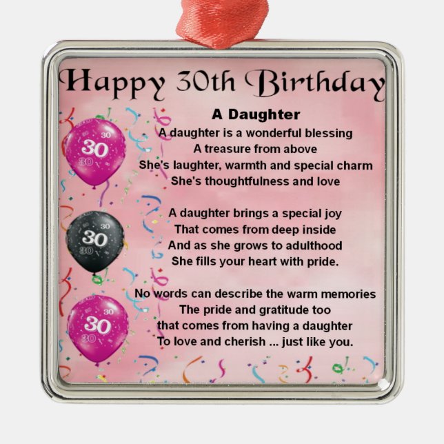 Daughter Poem  30th Birthday Metal Tree Decoration (Front)