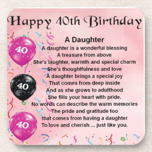 Daughter Poem  40th Birthday Coaster