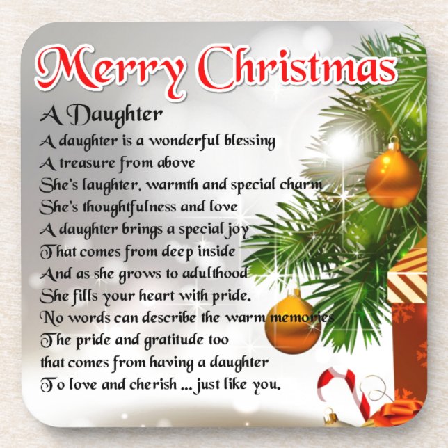 Daughter Poem - Christmas Image Coaster (Front)