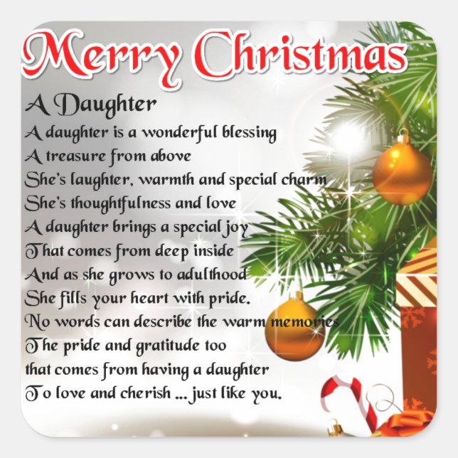 Daughter Poem - Christmas Image Square Sticker (Front)