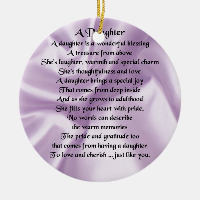 Daughter Poem - Lilac Silk Ceramic Tree Decoration (Front)