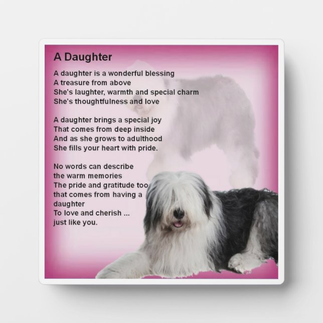 Daughter Poem Plaque - Old English Sheepdog (Front)