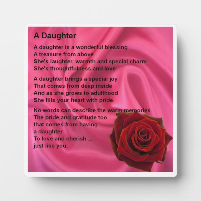 Daughter Poem Plaque - Pink Silk & Rose Design (Front)