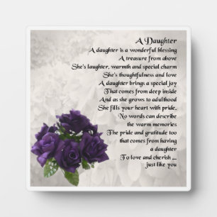 Daughter Poem Plaque - Purple Roses  Design