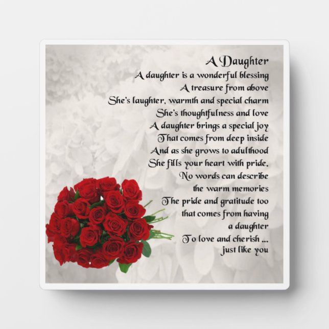 Daughter Poem Plaque - Red Roses  Design (Front)