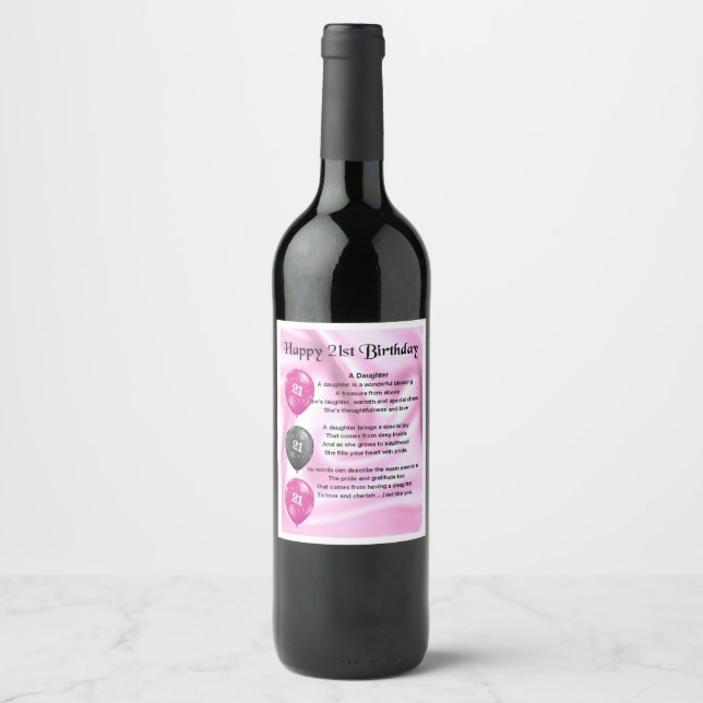 Daughter  Poem Wine Bottle Label -  21st Birthday (Front)