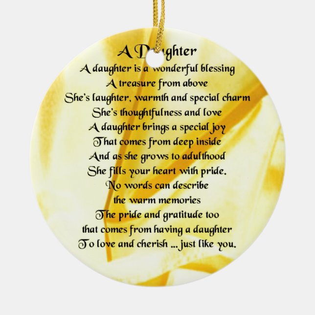 Daughter Poem - Yellow Silk Ceramic Ornament (Front)