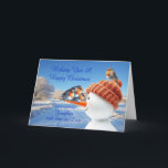 Daughter Son In Law Robins and Snowman Christmas Holiday Card<br><div class="desc">A beautiful Christmas card for a daughter and son-in-law. Send seasonal cheer with this beautifully illustrated Christmas card showcasing three cheeky robins balancing on a snowman's carrot nose. A joyful design capturing the magic of winter and the spirit of the holidays.</div>