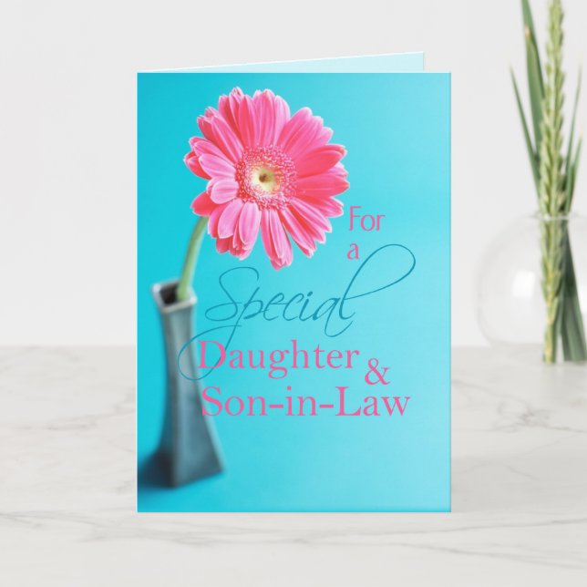 Daughter & Son-in-Law Valentine Pink Daisy Holiday Card (Front)