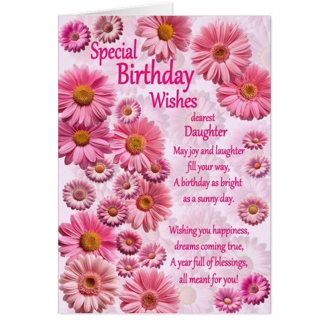 Daughter Special Birthday Wishes Pink Daisies (Front)