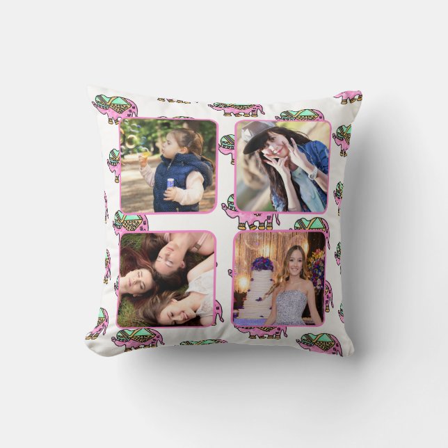 Daughter Teen Photo Collage Elephant Pattern Cushion (Front)