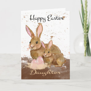 Daughter, Watercolor Bunny Rabbits and Easter Eggs Holiday Card