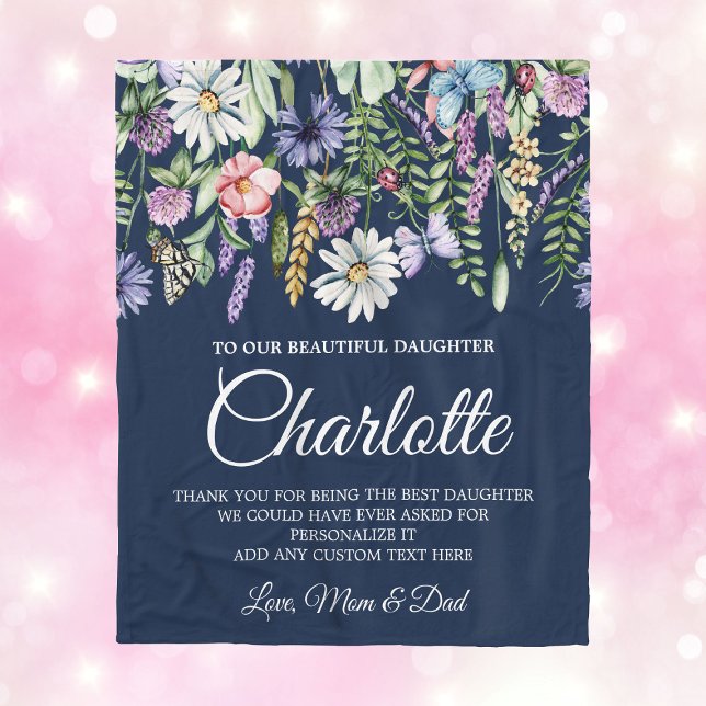 Daughter Wildflowers Personalised Message Fleece Blanket (Daughter Wildflowers Personalized Message Fleece Blanket
)