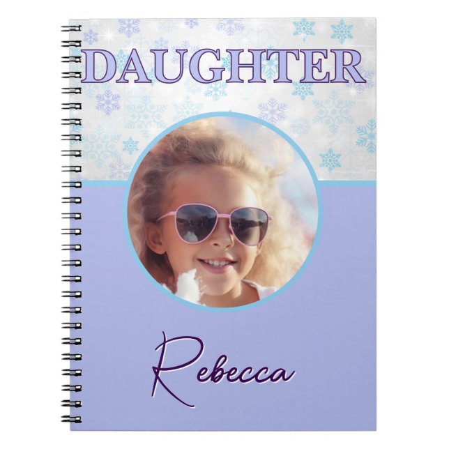 Daughter Winter Frozen Snowflake Pastel Photo Name Notebook (Front)