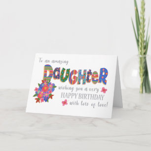 Daughter's Birthday Bright Patterns and Flowers Holiday Card