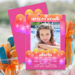 Daughters Birthday Party Balloons Invitation<br><div class="desc">Child's birthday party invitation with pink and orange balloons design. Add a picture of a daughter, or child being celebrated, to the square template. Fun, printed white text is easy to customise for any party plans. "Happy (age) Birthday" at the top, with her name beneath the photo. All party text...</div>