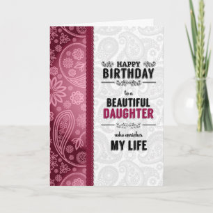 Daughter's Birthday Pink Hearts and Paisley Card