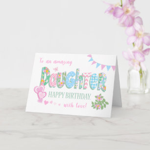 Daughter's Birthday with Dog Roses Hearts Bunting Card