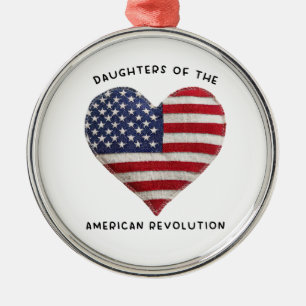Daughters of the American Revolution DAR US Heart Metal Ornament