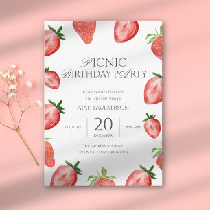 Daughter's Picnic Strawberry Theme Birthday Party Invitation