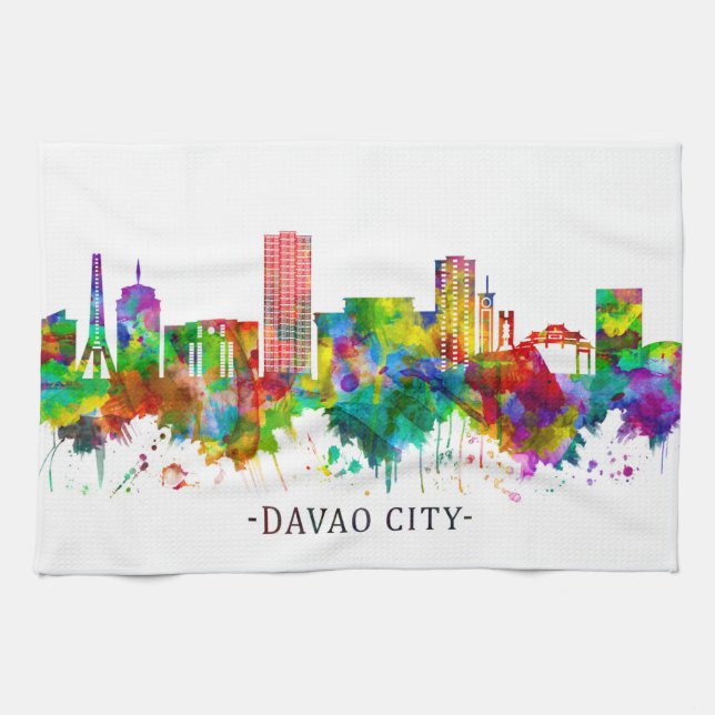 Davao City Philippines Skyline Tea Towel (Horizontal)