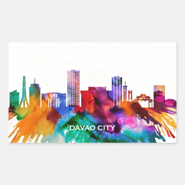 Davao City Skyline Rectangular Sticker (Front)