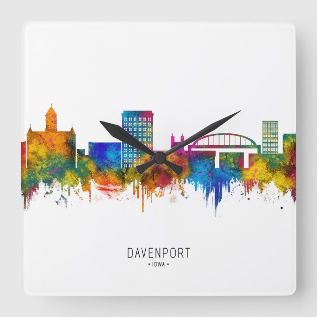 Davenport USA Skyline Square Wall Clock (Front)