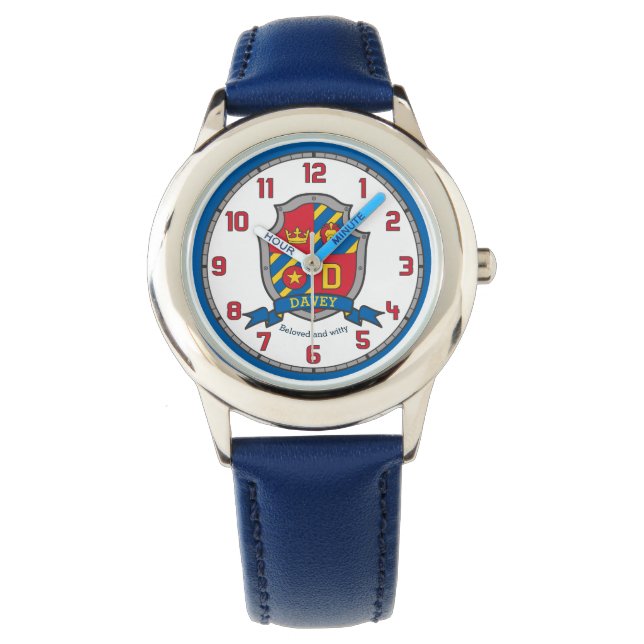 Davey boys name meaning crest red blue yellow lion watch (Front)