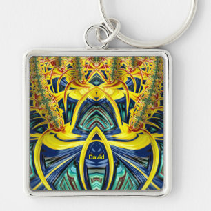 DAVID ~ Blue Aqua Red Green Yellow GLOSSY ~ Key Ring