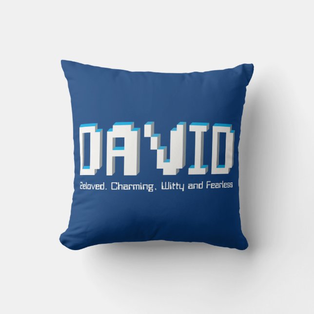 David boys name meaning blue pixels text gamers cushion (Front)