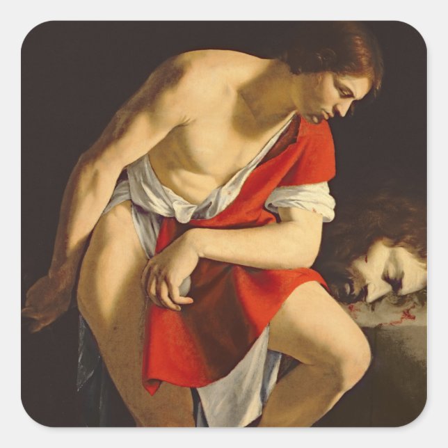 David contemplating the head of Goliath Square Sticker (Front)