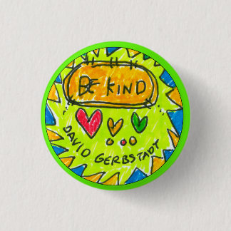 david gerbstadt, be kind, button, 3 hearts, cm round badge