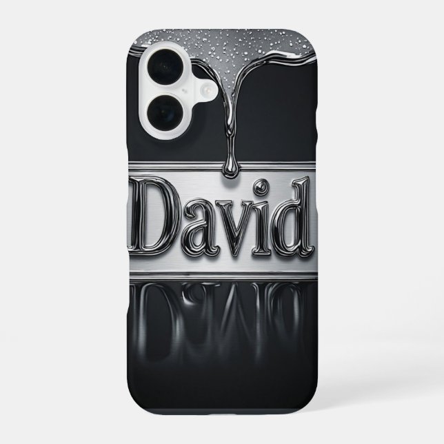 David Name In Liquid Metal Chrome iPhone 16 Case (Back)