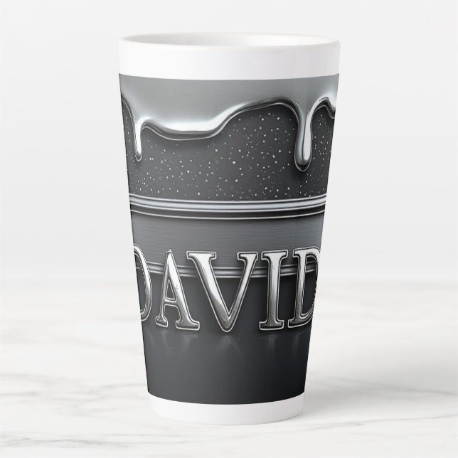 David Name In Liquid Metal Chrome Latte Mug (Front)
