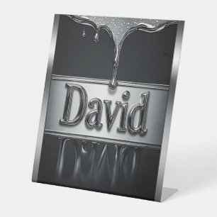 David Name In Liquid Metal Chrome Pedestal Sign