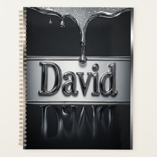 David Name In Liquid Metal Chrome Planner