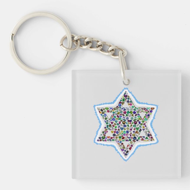 David Star made with Gemstones in all colours Key Ring (Front)