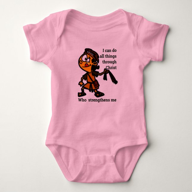 David With Slingshot Bible Story Hero Character  B Baby Bodysuit (Front)