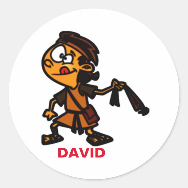 David With Slingshot Bible Story Hero Character  Classic Round Sticker (Front)
