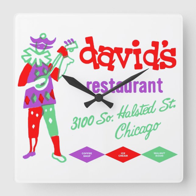 David's Restaurant, Bridgeport Chicago, IL Square Wall Clock (Front)