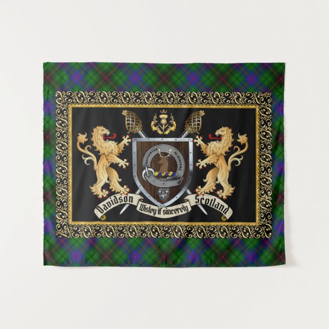 Davidson Clan Badge & Motto w/Lions Tapestry (Front (Horizontal))