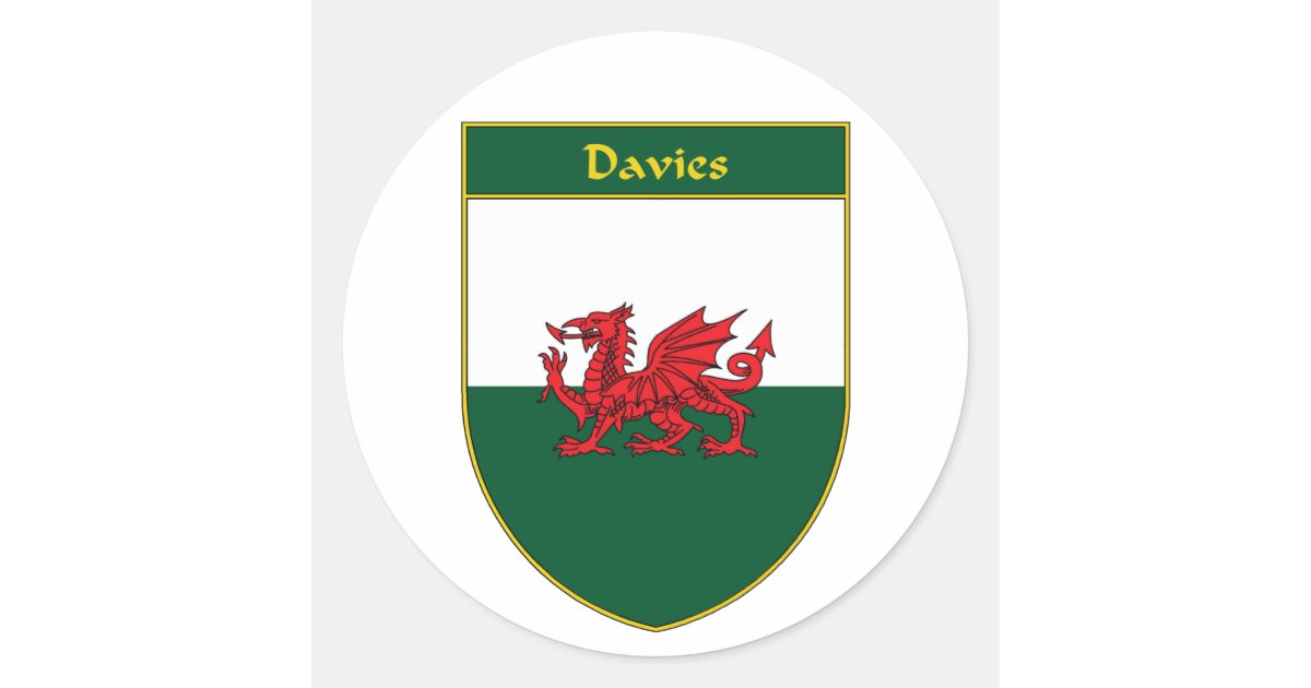 Davies Welsh Flag Shield Classic Round Sticker | Zazzle