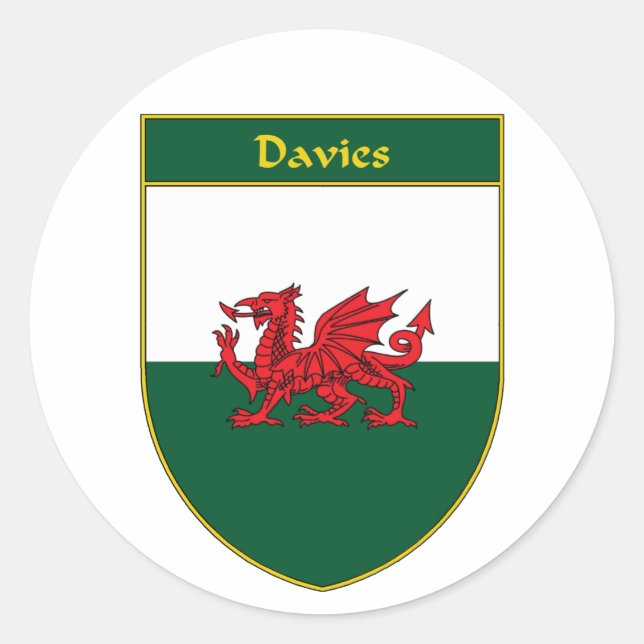 Davies Welsh Flag Shield Classic Round Sticker (Front)