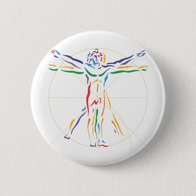 DaVinci Anatomy Man in Chakra Colours 6 Cm Round Badge (Front)