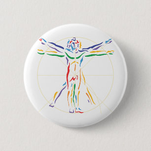 DaVinci Anatomy Man in Chakra Colours 6 Cm Round Badge