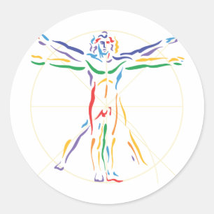 DaVinci Anatomy Man in Chakra Colours Classic Round Sticker